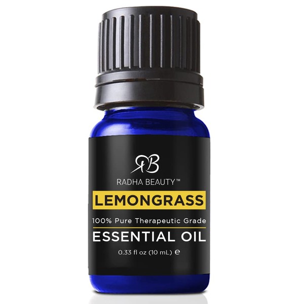 Radha Beauty - Lemongrass Essential Oil 10ml 100% Pure & Natural Therapeutic Grade Aromatherapy Oil for Diffuser, Soap, Bath Bombs, Candles.
