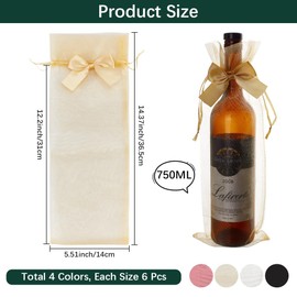 Beebeecraft 24Pcs 4 Colors Wine Gift Bags Organza Wine Storage Drawstring Bags with Bow Sheer for Valentine Birthday Wedding Party Wrapping
