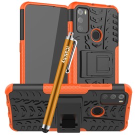iCatchy for Alcatel 1S 2021 / 3L 2021 Case Heavy Duty Hard Tough Dual Layer Hybrid Shockproof kickstand Cover (Orange)