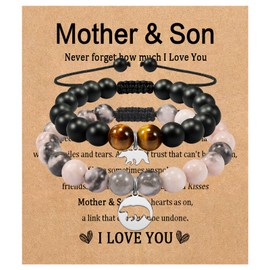 CheersLife Mother Son Bracelet Mother Son Gifts Bear Matching Bracelet for Women Boys Mum Son Back to School Birthday Gifts for Son Mum To My Son Wish Jewellry Gifts Mommy and Me Bracelets Pink&Black