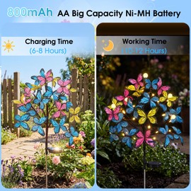 Meagoo Butterfly Solar Lights for Outside, 800mA Whimsical Solar Powered Butterfly Garden Stakes with 20 Butterflies for Outdoor Yard Lawn Flower Garden Cemetery Mothers Day Grave Decorations (2 Pack)