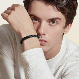 JoycuFF Gifts for Men Gift for Husband Anniversary Birthday Gifts for Him from Wife To My Husband Man Bracelet Stainless Steel Bracelets for Men Gifts for Him Husband Black Mens Bracelets 9 In