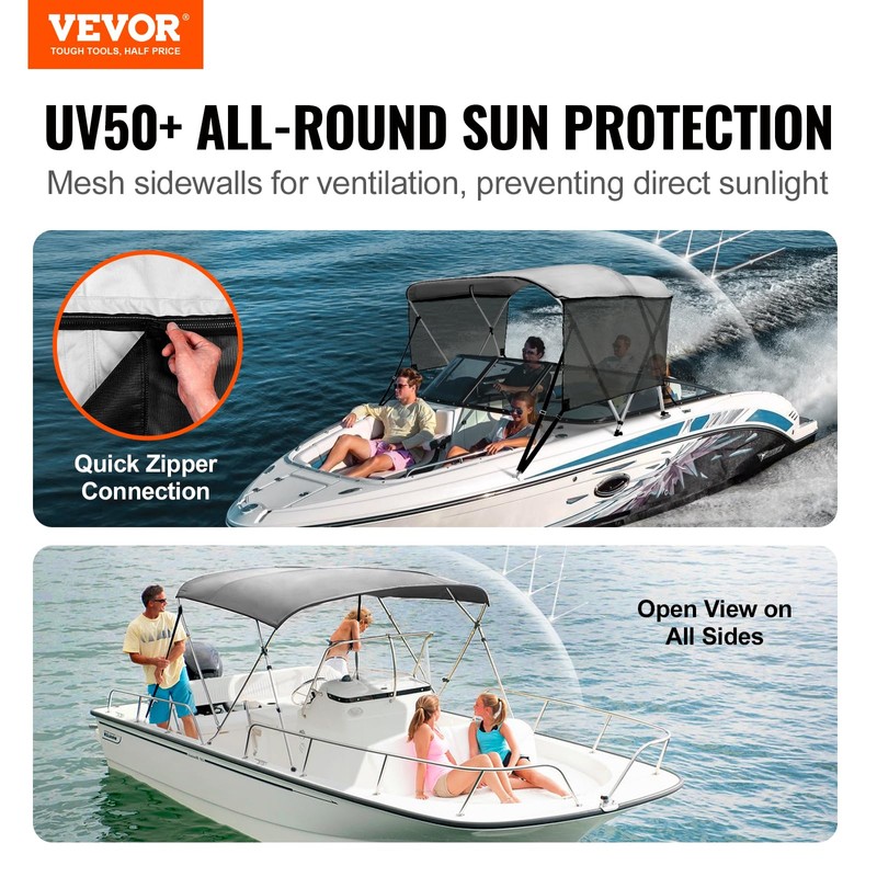 VEVOR 4 Bow / 3 Bow Bimini Tops, Detachable Mesh