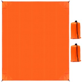 Roucerlin 2 Pack Pocket Beach Blanket with Bag, 59'' x 55'' (2-3 Adults) Beach Mat Sand Free Waterproof, Lightweight Outdoor Picnic Blankets, Packable Camping Blanket Tarp for Hiking Travel (Orange)