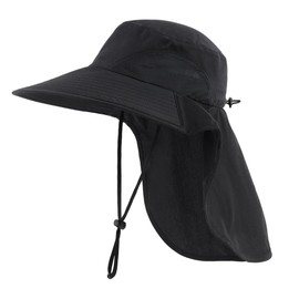 Magracy Men Women Outdoor Sun Hat Neck Flap Wide Brim Mesh UV Protection Hat Fishing Hats, black