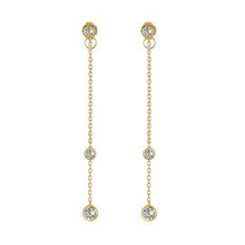 LES POULETTES JEWELS - Gold Plated Two Chains Earrings and Rhinestones
