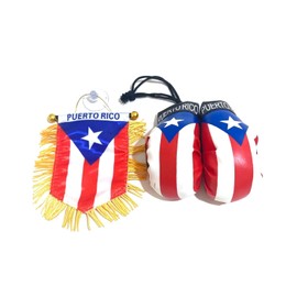 Puerto Rico window hanging car flag and boxing glove set car accessories combo pack