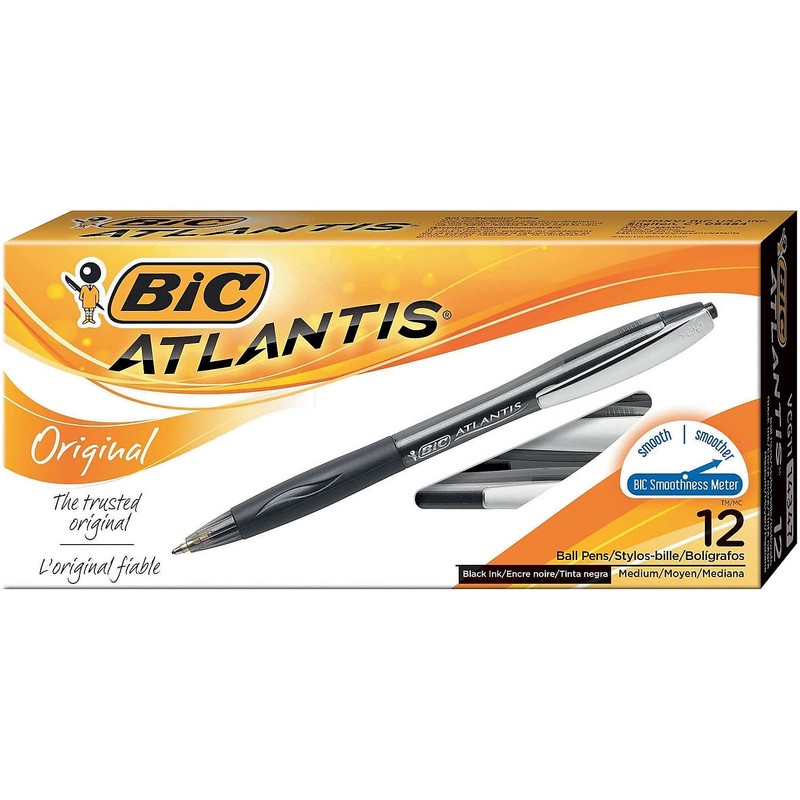 Bic Vcg11bk Atlantis Original Retractable Ballpoint Pen, Black Ink, Medium,