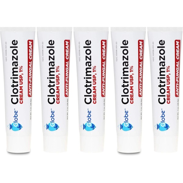 Globe 5 Pack Anti-Fungal Cream Cure Athletes Foot,Jock Itch,Compare to