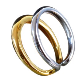 NicoWerk SRI679 Women's Silver Ring Simple 925 Sterling Silver Gold-Plated Double Row Two Tone Wide Smooth Adjustable Open, Sterling Silver
