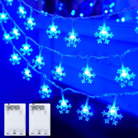 Minetom 2 Pack Snowflakes Lights, 14 Ft 30 LED Christmas Lights, Waterproof Snowflakes Christmas Lights with Battery Operated, 3 Lighting Modes, Shatterproof Xmas Fairy Lights for Indoor Decor