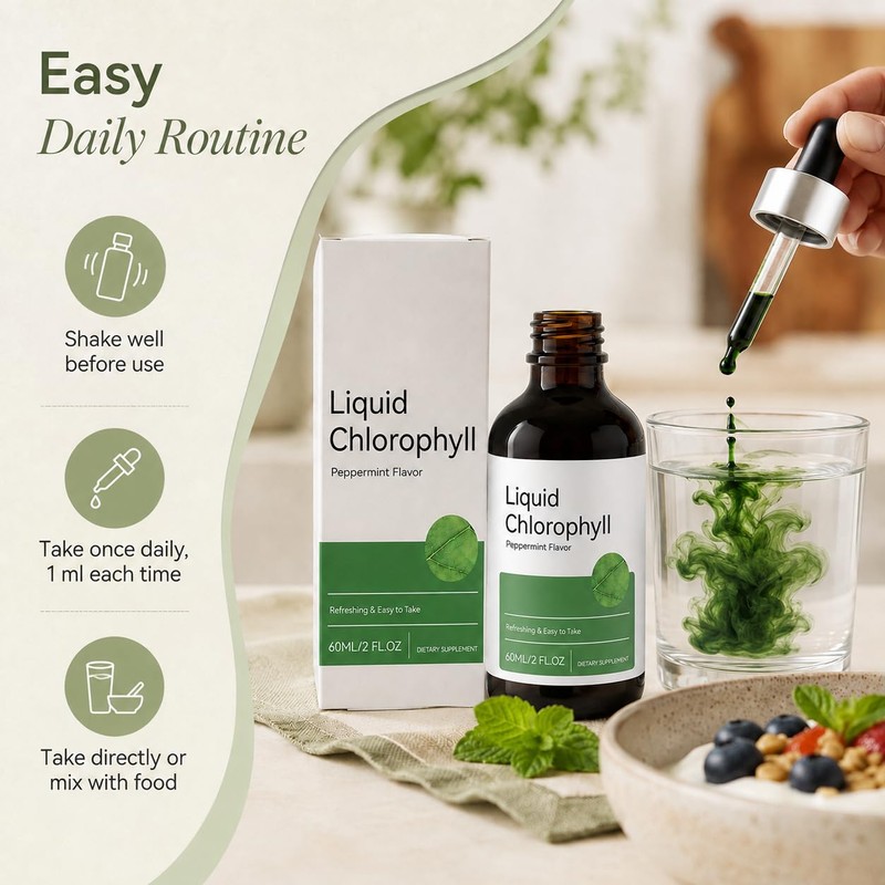 Liquid Chlorophyll Drops, Peppermint Flavor Chlorophyll Liquid Supplement with Chlorophyllin,