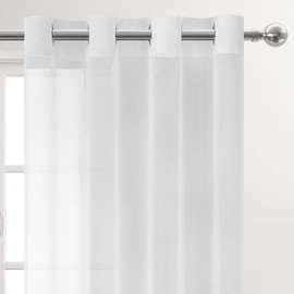 DWCN White Sheer Curtains Textured Semi Transparent Eyelet Top Decorative Voile Curtain for Living Bedroom, 46" Wide x 90" Drop, 2 Panels