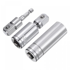 sourcing map Socket Accessory Set, 20mm Deep Socket 360° Rotatable Hex Shank Impact Driver Adaptor Universal Joints with 1/2" Drive