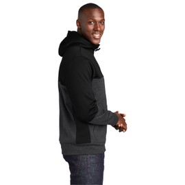SPORT-TEK Unisex Tech Fleece Colorblock Full Zip Hooded Jacket, Black/Graphite Heather/Black, Large
