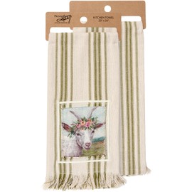 Primitives by Kathy Floral Crown Goat Kitchen Towel