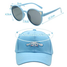 Cinnamorroll Children's Baseball Cap, 2 Pieces Baseball Cap and Sunglasses Peaked Cap Sun Protection Cap Baseball Cap Adjustable Cap Sunglasses Set Cartoon Snapback Cap for Children from 2 Years, blue