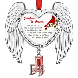 Christmas in Heaven Memorial Christmas Ornament, Angel Wings Memorial Ornament - Cardinal Memorial Ornaments Gifts for Loss of Loved One, Memorial Keepsake Gifts for Grandma, Grandpa, Mom, Dad