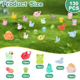 130pcs Luminous Mini Resin Animals Mini Resin Animals Set Turtle Rabbit Duck Dinosaur for Garden Home Dollhouse Aquarium Landscape Décor (130pcs)