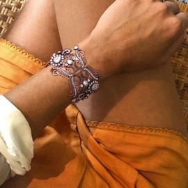 Ever Faith Vintage Floral Bracelet for Women Girls, Rhinestone Crystal Art Deco Vintage Ethnic Bracelet Copper Color