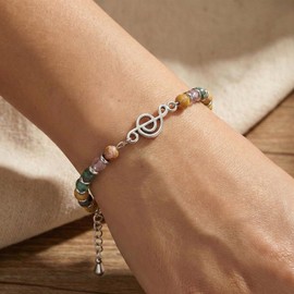 Wisedawn Music Gifts for Women, Healing Natural Stone Beaded Bracelet, Gift for Music Lovers/Teacher/Musicians/Guitar Players/Singers/Marching Band/Choir