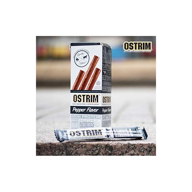 Ostrim Grass-Fed Beef & Ostrich Jerky Snack Sticks-Pepper Flavor, 1.5