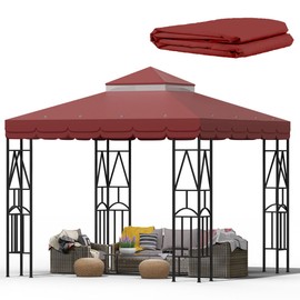 Morikoro 10x10 Canopy Replacement Top Double Tiered Gazebo Cover for Yard, Patio & Garden Durable Sunshade Replacement (Red with lace)