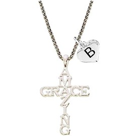 Holly Road Custom Amazing Grace Cross Silver Necklace & Pendant Jewelry Choose Initial