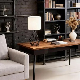 Modern American Style Metal Table Lamp Base Fabric Lampshade Retro Warm Night Light for Bedroom Living Room Home WeddingBody color: Rose gold, Lamp Power(W): 60, Plug Type: General