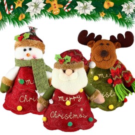 WGXIA 3Pcs Flax Christmas Apple Bags with Zipper Reusable 2024 New Chritmas Eva Santa Snowman Snowflake Deer Shaped Apple Candy Bags Bulk Storages For Chritmas Party Decor