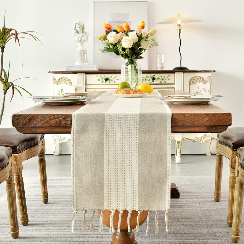 Wracra Cotton Linen Light Coffee Table Runner 90cm Long with