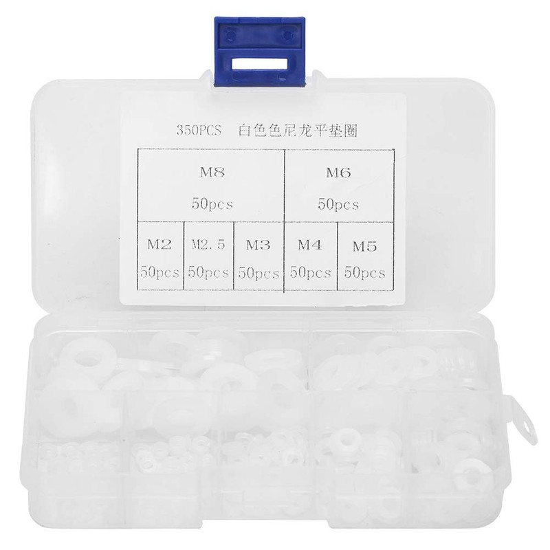 350pcs White Nylon Plastic Washer Flat Round Washer Sealing Ring
