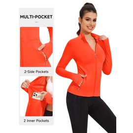 VUTRU Womens Athletic Zip Up Jacket Workout Running Jacket Lightweight Yoga Jacket with Thumb Holes (Orange,M)