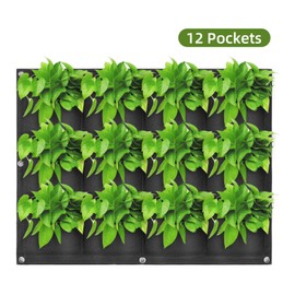 WHATWEARS Hanging Planting Grow Bags, 12 Pockets Hanging Vertical Wall Planter Wall Mounted Grow Bag Outdoor Indoor Gardening Vertical Greening Flower Container, Planting Bags(0.6 m × 0.8 m, Black)