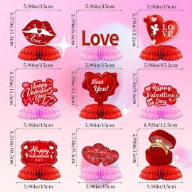ricluck 9 Pcs Valentines Day Honeycomb Centerpieces Decorations, Red Pink Valentine Table Decorations Valentine Centerpieces for Table Decorations