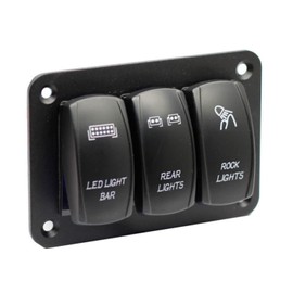 3 Gang Rocker Switch Panel Aluminum Pre-Wired Toggle Dash 5 Pin On/Off Switch Panel Waterproof for 12V/24V Automotive Marine Boat RV Truck, Car Light Switches with Dual Pattern Blue LED Indicators