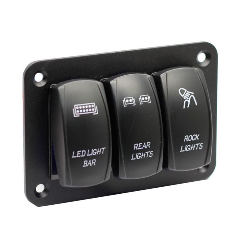 3 Gang Rocker Switch Panel Aluminum Pre-Wired Toggle Dash 5