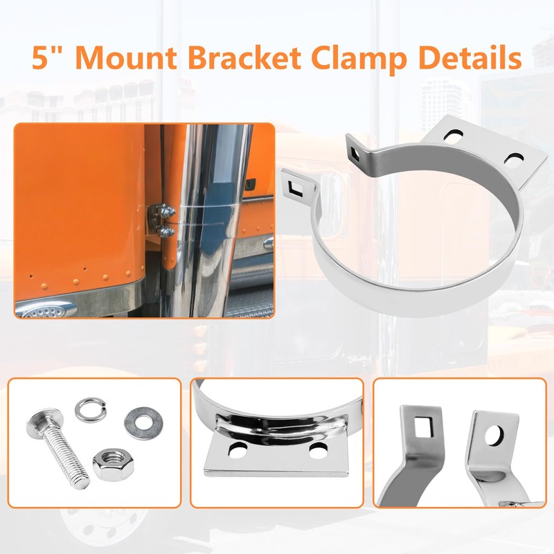5" Exhaust Stack Mounting Bracket Kit - Compatible with Peterbilt