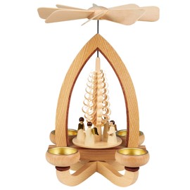 Seiffener Volkskunst Erzgebirge Tea Light Pyramid Classic 28 cm Christmas Pyramid Traditional Folk Art from the Ore Mountains Angel