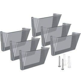 MaxGear Acrylic File Holder Wall Organizer 6 Pockets Hanging File Organizers Wall Mounted Paper Organizer Holders Wall Bins for Office and Home, Smoke, 13x4x7 inches