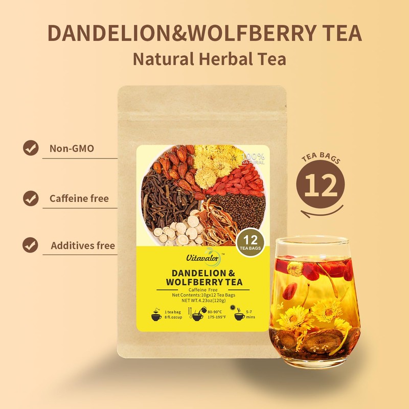 Vitavalor Natural Herbal Tea, 7 Ingredients, Dandelion Root, Wolfberry &
