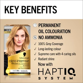 Schwarzkopf Oleo Intense Permanent Oil Colour 8-05 Beige Blonde Hair Dye, Perfect Grey Coverage, Conditioner with HaptIQ System, Long-Lasting Colour, Ammonia Free Hair Dye