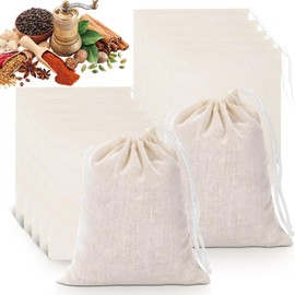 Tea Filter Bags, 12 Pcs Cotton Drawstring Filter Bags, 100 * 150mm Reusable Tea Strainer Cotton Cloth Bags for Coffee, Soy Milk, Tea, Candy, Juice, Herbs, Spices