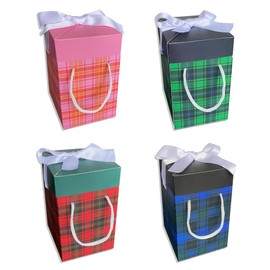 Christmas Gift Boxes with Lids for Presents - 4 Pcs 5,9x3,5x3,5 Inches Traditional Red Green Blue Pink Plaid Christmas Seamless Pattern Themed Ribbon and Package Carrying Rope Included Small Decorative Holiday Christmas Gift Bags Party Favors (Gingham)