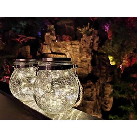 2 Pack Hanging Solar Powered LED Lights,Cracked Glass Ball Light, Waterproof Outdoor Christmas Decorative Lantern for Garden, Yard, Patio, Lawn(Warm White)