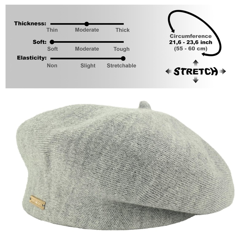 Braxton Grey - Warm Lined Wool Angora Knit Berets -