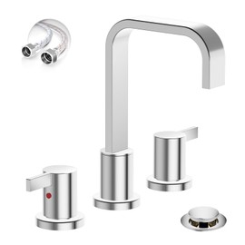 Phiestina Waterfall 8 Inch 3 Hole Widespread Bathroom Faucet, Chrome Modern Bathroom Sink Faucet with Metal Pop Up Drain and Water Supply Line, WF040B-1-C