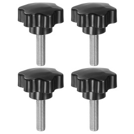 QUARKZMAN Set of 4 Knurled Screws with Star Handle M10 x 37 mm x 46 mm Star Grip Screw Plastic Knob Stainless Steel 304 Threaded Bolts Clamping Screw Star Grip Nut Clamping Knob for Machine