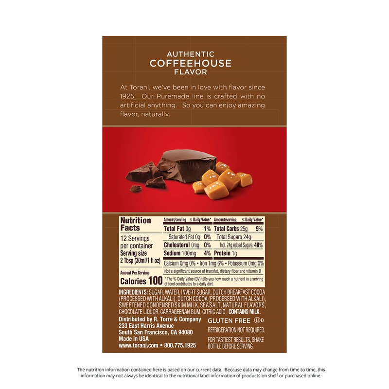 Torani Puremade Sauce, Salted Chocolate Caramel, 16.5 Ounces (Pack of
