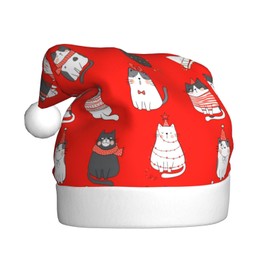 UGTEWXU Cute Cats Christmas Hat for Adult Christmas Head Decoration Cute Animal Print Santa Hat for New Year Festive Holiday Party Supplies